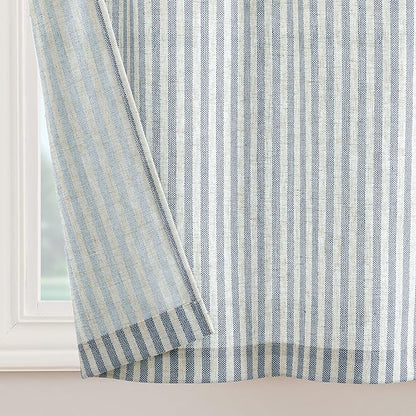 jinchan Tie Top Linen Kitchen Curtains 36 Inches Striped Tier Curtains Farmhouse Modern Cafe Style Small Window Treatments Airy Light Filtering Rod Pocket for Living Room Bathroom 2 Panels Blue