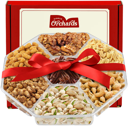 Nuts gift Basket - Delicious Mixed Cravings Gourmet Collection, Features 7 Sectional Platter with Freshly Roasted Nuts