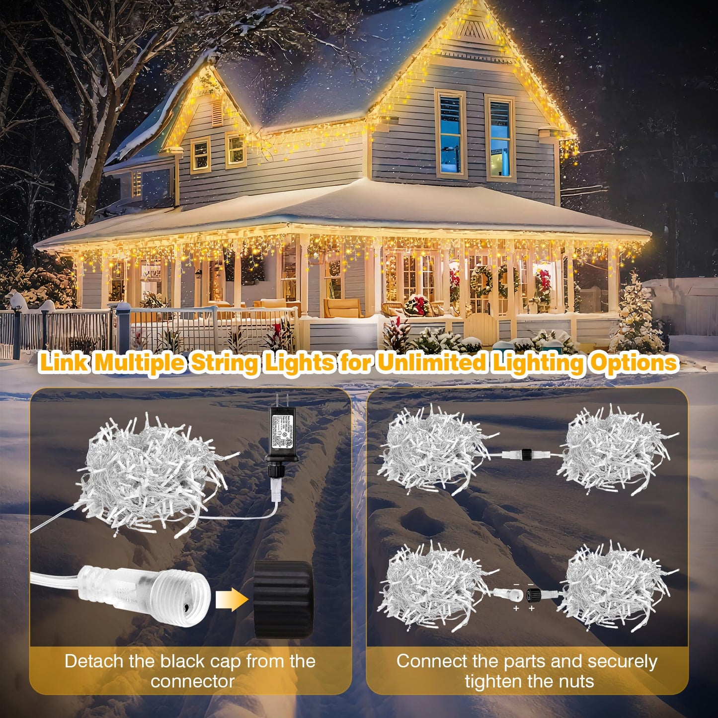 Xahpower 622 LED Icicle Lights Outdoor, Plug in 59ft Waterproof Christmas String Lights, Remote & Timer, Decoration for Wedding, Garden