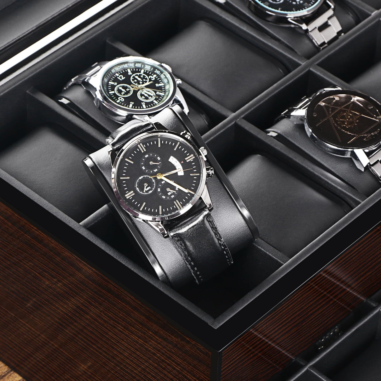 BEWISHOME High-End Watch Box, 20-Slot Watch Case with Large Glass Lid, Wooden Watch Cases for Men, Watch Storage, Watch Organizer, Synthetic Leather Interior, For Father's Day Brown SSH04Y