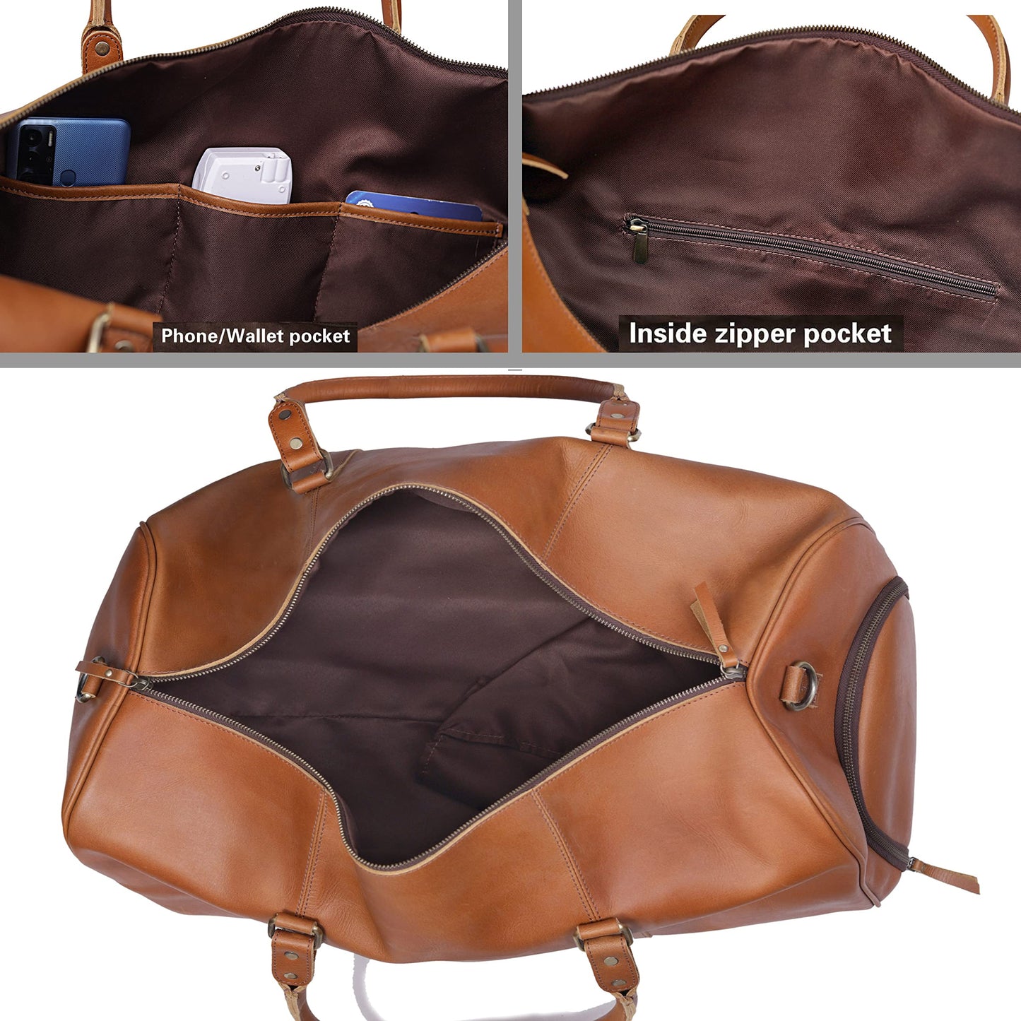 Leather Travel Bag,Weekender Overnight Bag Leather Large Carry On Bag Travel Tote Duffel Bag for Men & Women (Tan Brown)