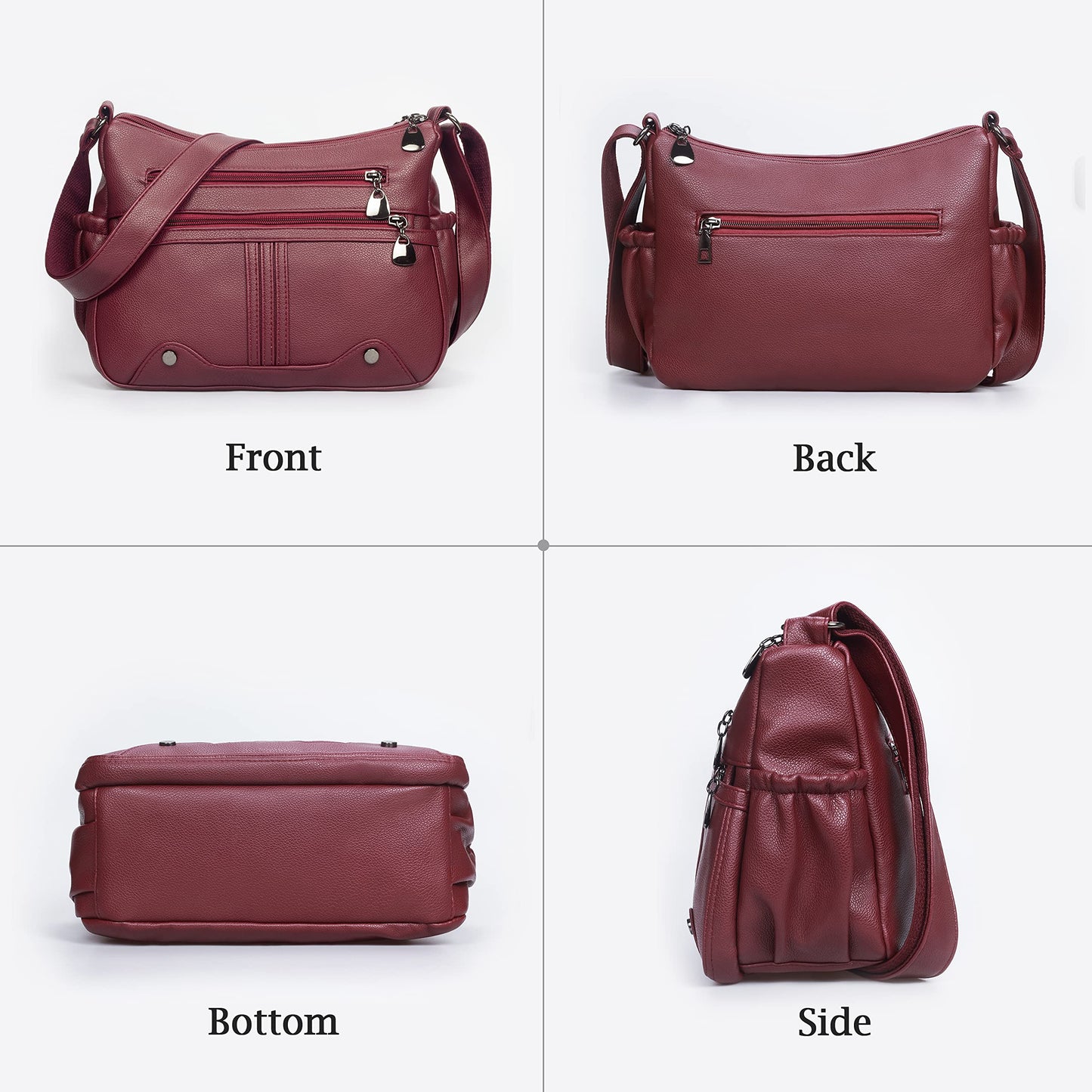 Women Soft PU Leather Shoulder Handbag Multi Pocket Crossbody Bag Ladies Medium Roomy Purses Fashion Tote Top Handle Satchel(Red)