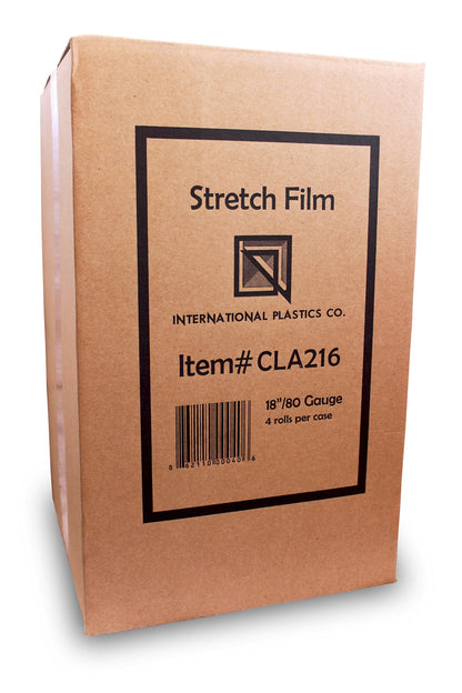 International Plastics Co. 18" Stretch Film/Wrap 1500 feet 7 Layers 80 Gauge Industrial Strength up to 800% Stretch 20 Microns Clear Durable Adhering Packing Moving Heavy Duty Shrink Film Box of 4