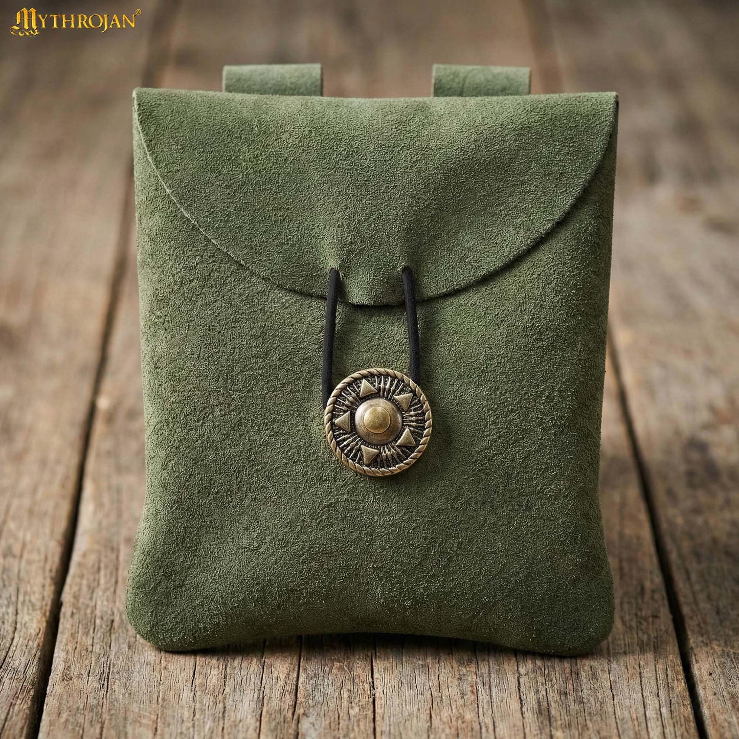 Mythrojan Medieval Renaissance Suede Jewelry Belt Pouch LARP Costume Waist Bag - Dark Green