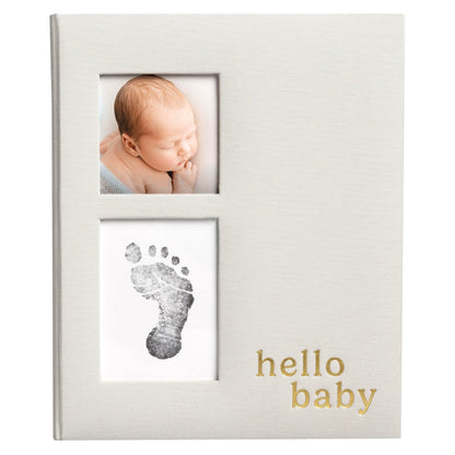 Pearhead Linen Memory Book for Baby Boy or Girl, First 5 Year Baby Book, Monthly Milsetone Scrapbook and Photo Album, My Baby Book