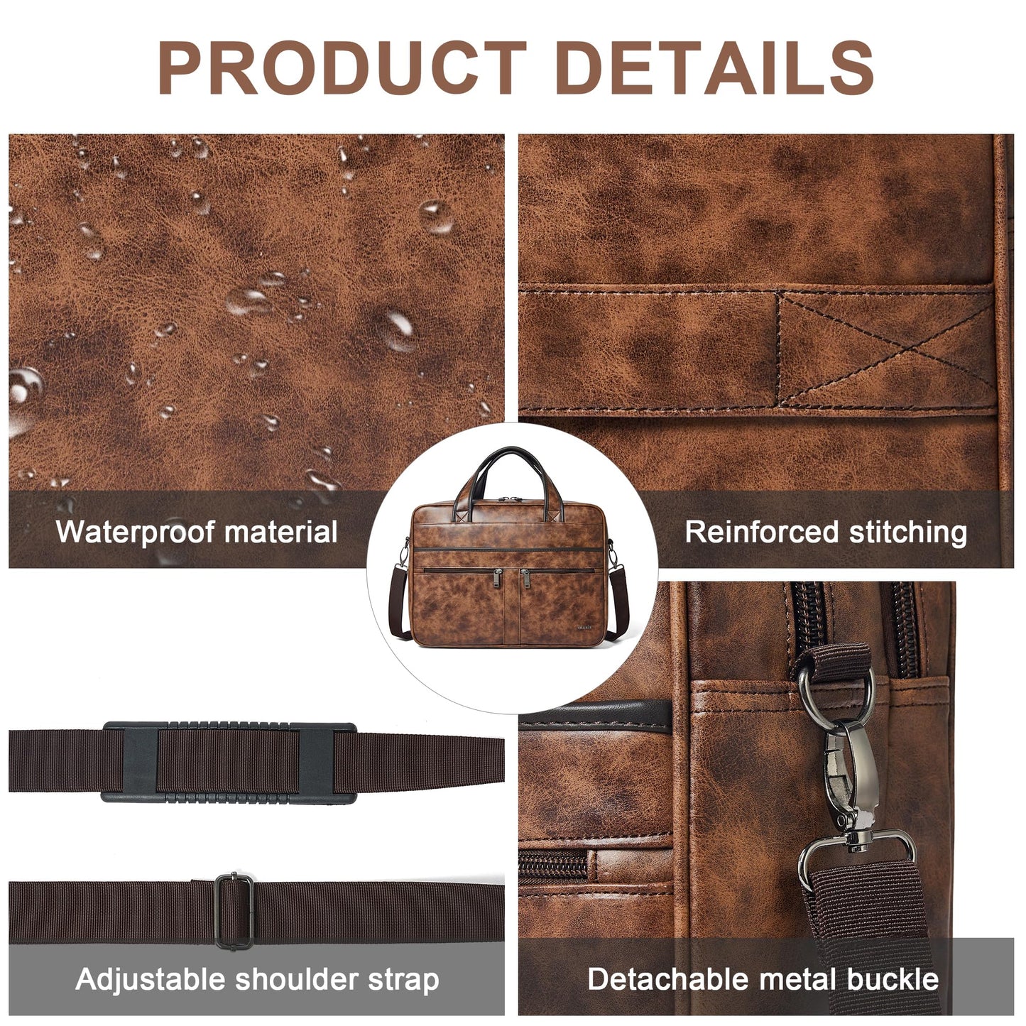 Shrrie Leather Messenger Bag for Men and Women 16 inch Laptop Bag,Water-Resistant Retro Leather Briefcase for Men,Mens Satchel Bag Crossbody for Office,Business,Work