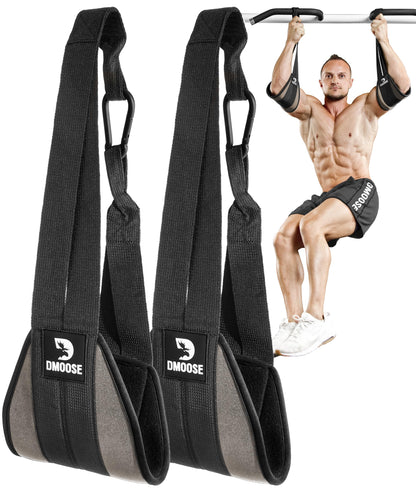 DMoose Fitness Hanging Ab Straps for Pull Up Bar & Core Strength Training - Soft Padded Exercise Straps for Ab Swing & Leg Raises, Hang Bar Strap with 2 Steel Carabiners - Abs Equipment for Home & Gym