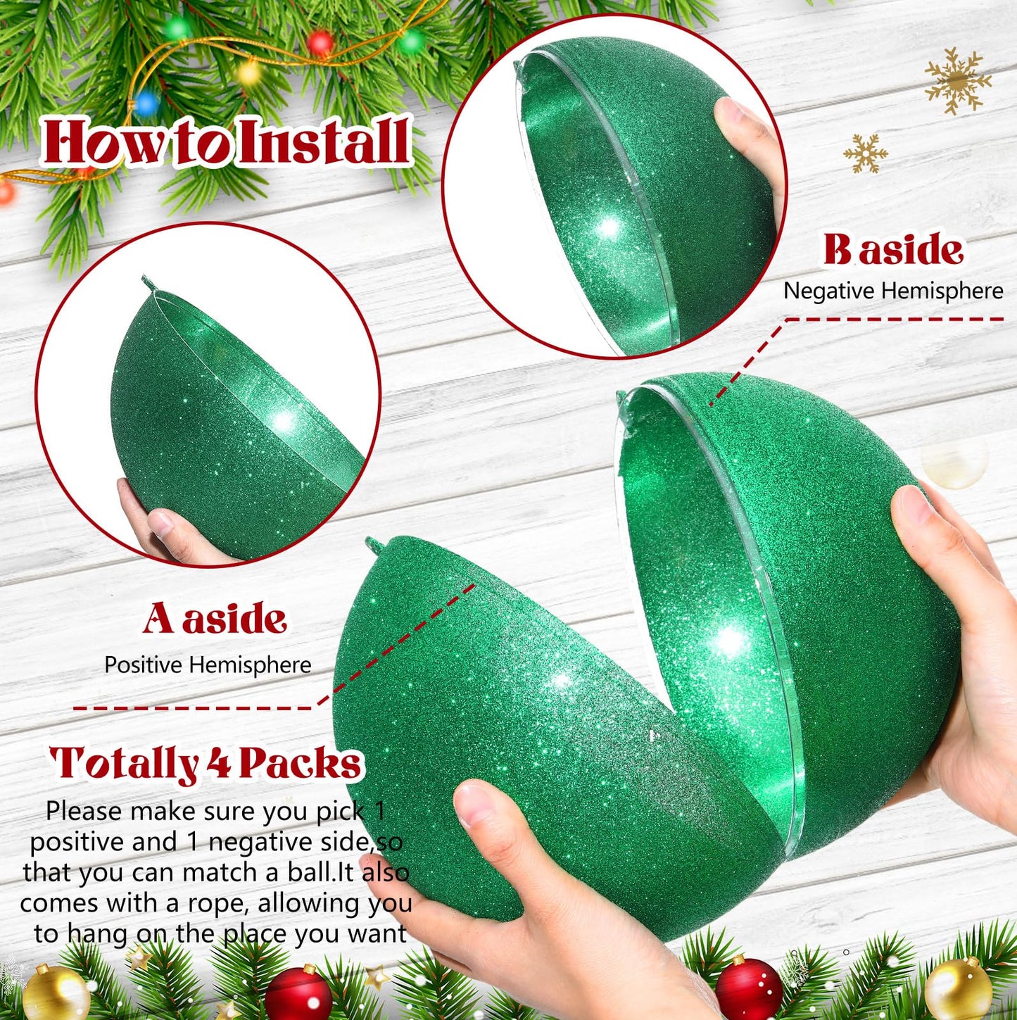 Zubebe 2 Pcs 8" Giant Fillable Christmas Ornaments with Ribbons Oversized Plastic Xmas Balls for Outdoor Lawn Yard Decor, Tree Hanging, Holiday Gifts(Matte Pink)