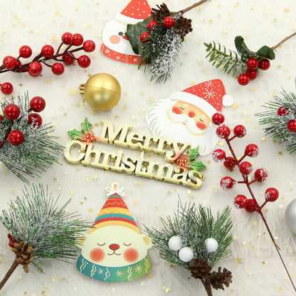 8 Pcs Christmas Floral Picks Artificial Red Berry Stems Pine Needles Branches Pine Cones Acorn Holly Stem Winter Floral Picks Snow Covered for Christmas Tree DIY Crafts Garland Wreath Gift Decoration