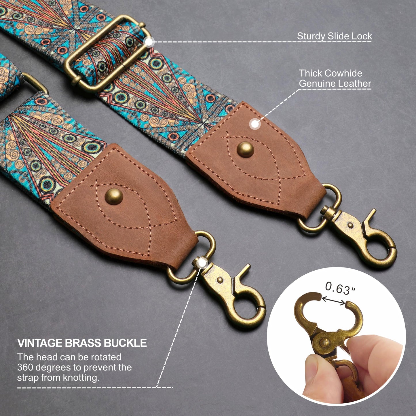 Purse Strap, 2"Cowhide Head Wide Shoulder Strap Adjustable Replacement,Retro Personalized Printing Multi-pattern Crossbody Bag Straps for Handbag,Crossbody Bags,Shoulder Bags(Bohemian style)