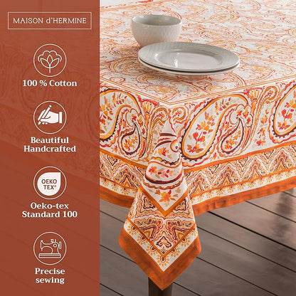 Maison d' Hermine Table Cloth Rectangle Table 100% Cotton 54 x 72 Inches Fall Tablecloth Reusable Everyday Use for Thanksgiving Christmas Decorations Dining Farmhouse Party (Palatial Paisley)