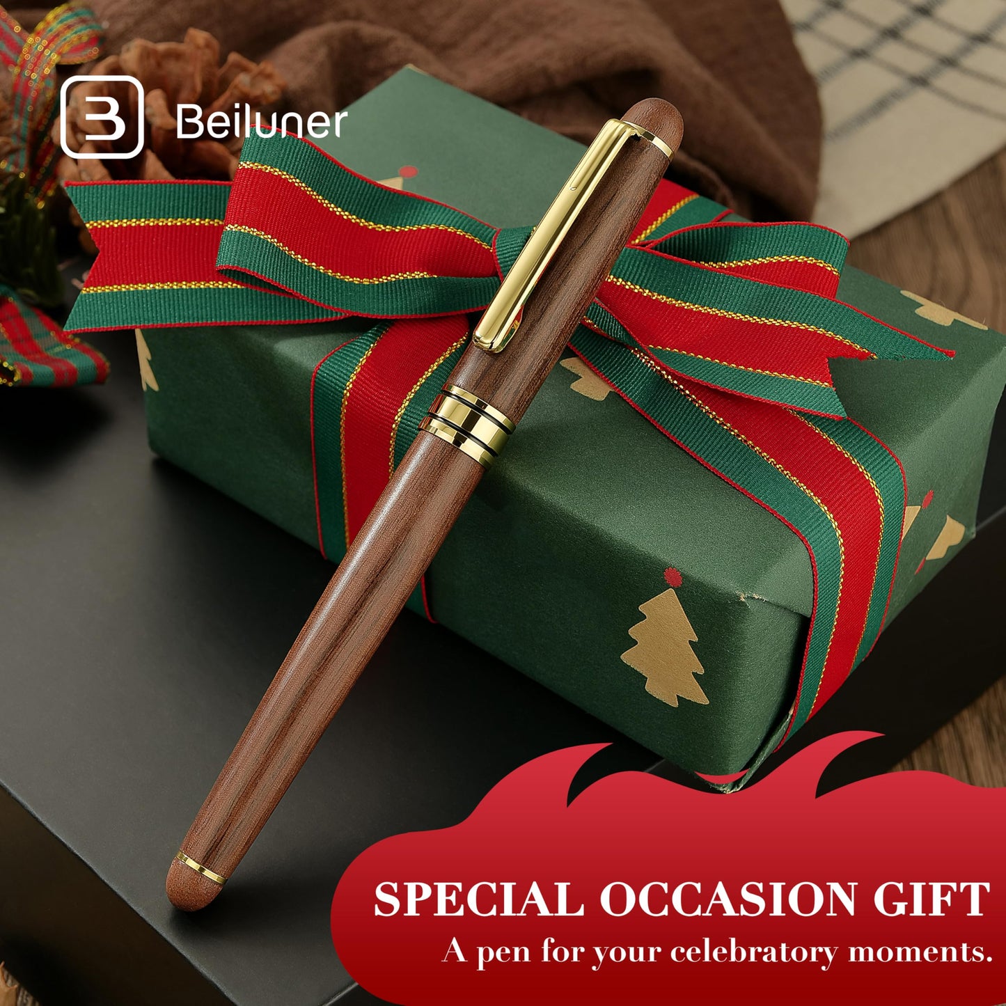 BEILUNER Luxury Wood Ballpoint Pen Writing Set,Walnut-Elegant Fancy Nice Gift Pen Set for Signature Executive Premium Office Fancy Nice Supplies - Gift Boxed with Extra Refills (Black)