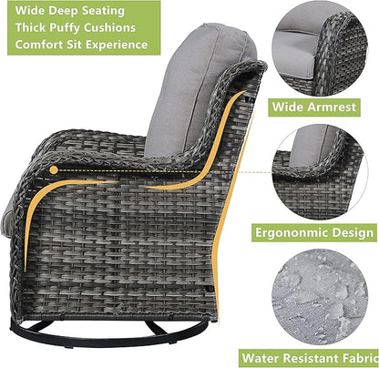 Patio Furniture Swivel Chairs Set - 6 Piece Wicker Rattan Outdoor Sectional Conversation Sets with 2 Swivel Rocking Chairs,2 Ottomans,1 Loveseat and 1 Coffee Table for Porch Deck(Mixed Grey/Grey)