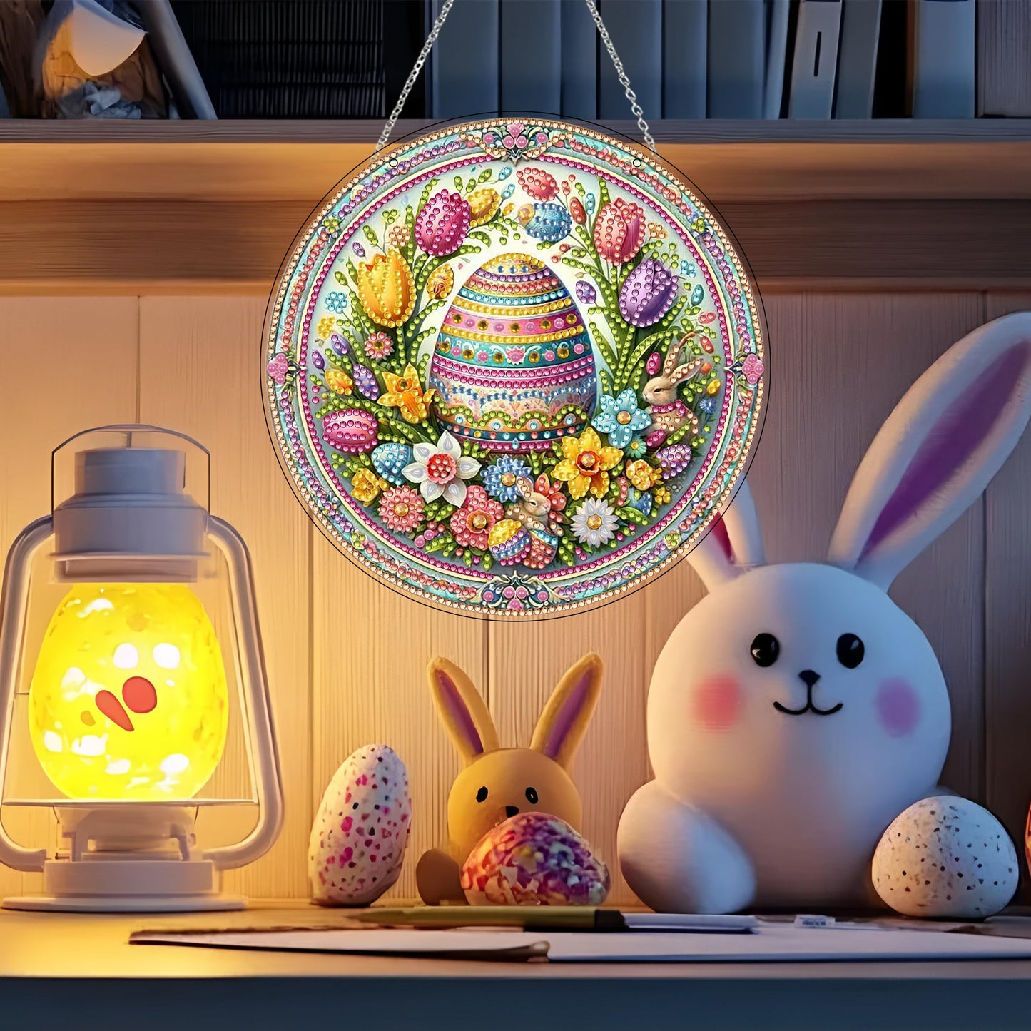 DIY Acrylic Diamond Art Painting Wreath Kits Special Shaped Rhinestone 5D Diamond Art Window Pendants Home Garden Wall Hanging Kits Hanging Ornament (Easter Egg)