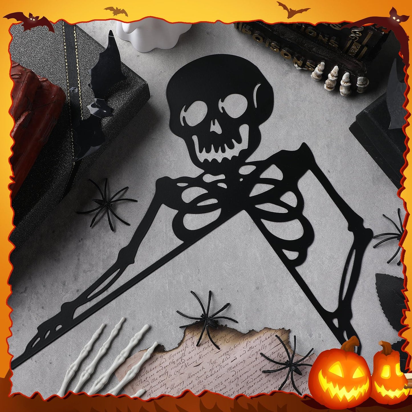 Yaocom Metal Halloween Skeleton Door Topper 11.8" x 11.8" Halloween Door Frame Decoration Gothic Metal Skull Sign for Corner Cabinet Shelf Window Wall Ornaments Day of The Dead Home Office Kitchen