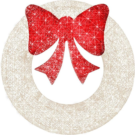 Best Choice Products 30in Pre-Lit Outdoor Christmas Wreath Decoration, LED Metal Holiday Decor for Home w/ 100 Lights, Bow - White/Red