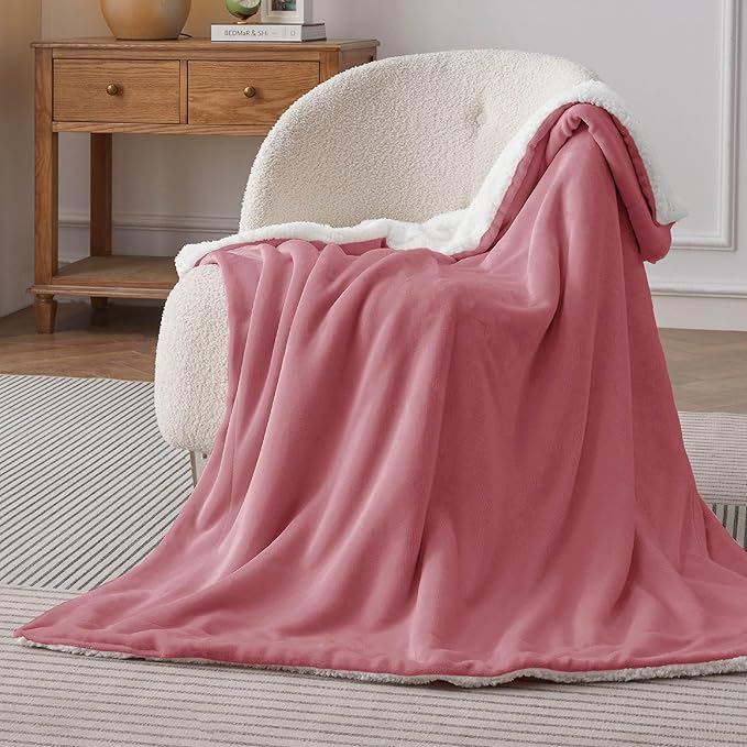 Bedsure GentleSoft Sherpa Fleece Throw Blanket Twin Size for Couch - Thick and Warm Throw for Women, Soft Fuzzy Plush Twin Blanket for Winter, Dusty Rose, 60x80 Inches