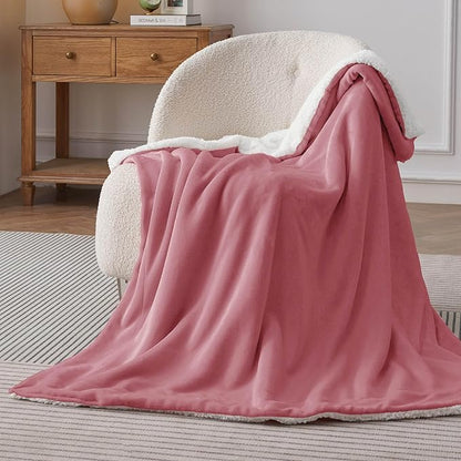 Bedsure GentleSoft Sherpa Fleece Throw Blanket Twin Size for Couch - Thick and Warm Throw for Women, Soft Fuzzy Plush Twin Blanket for Winter, Dusty Rose, 60x80 Inches