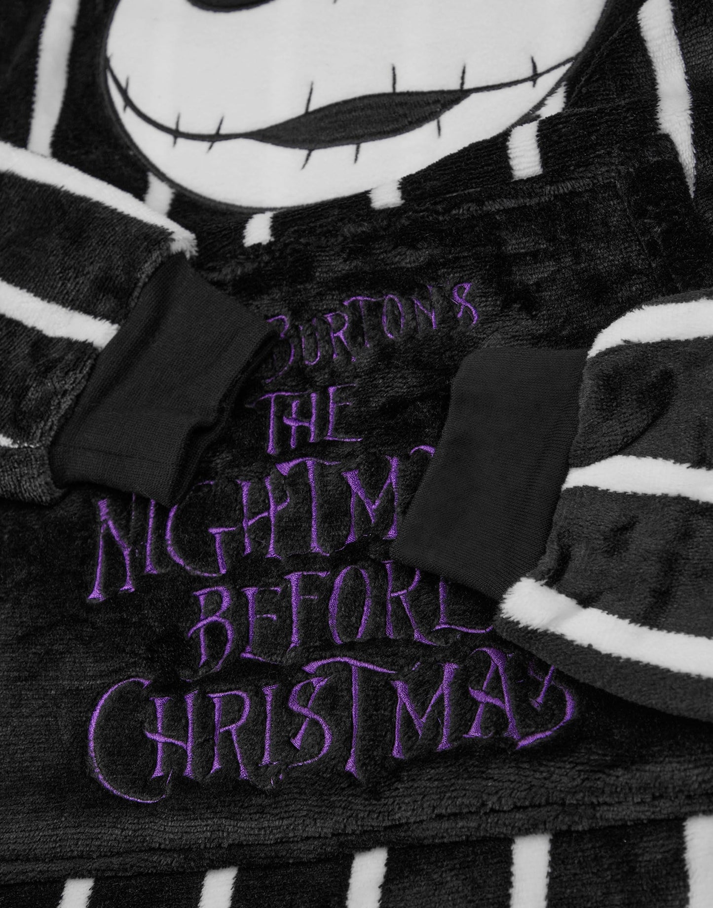 Disney The Nightmare Before Christmas Kids Wearable Blanket Hoodie | Childrens Black NMBC Striped Hooded Pullover