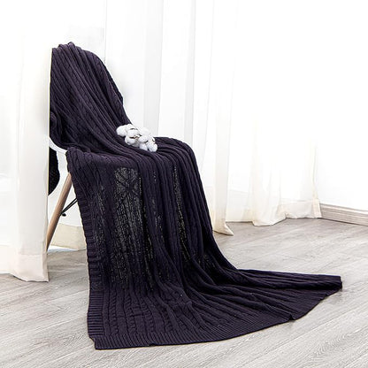 NTBAY 100% Pure Cotton Cable Knit Throw Blanket, Super Soft Warm 51x67 Knitted Throw Blanket for Couch, Sofa, Chair, Bed - Extra Cozy, Machine Washable, Comfortable Home Decor, Eggplant Purple