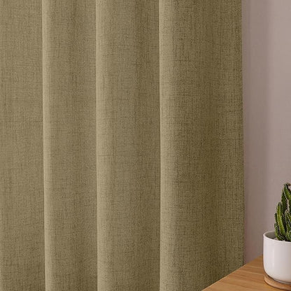 Tollpiz Linen Curtains Bedroom Rod Pocket Semi Sheer Curtain Burlap Light Filtering Thick Linen Drapes for Living Room, 54 x 84 inches Long, Taupe, Set of 2 Panels