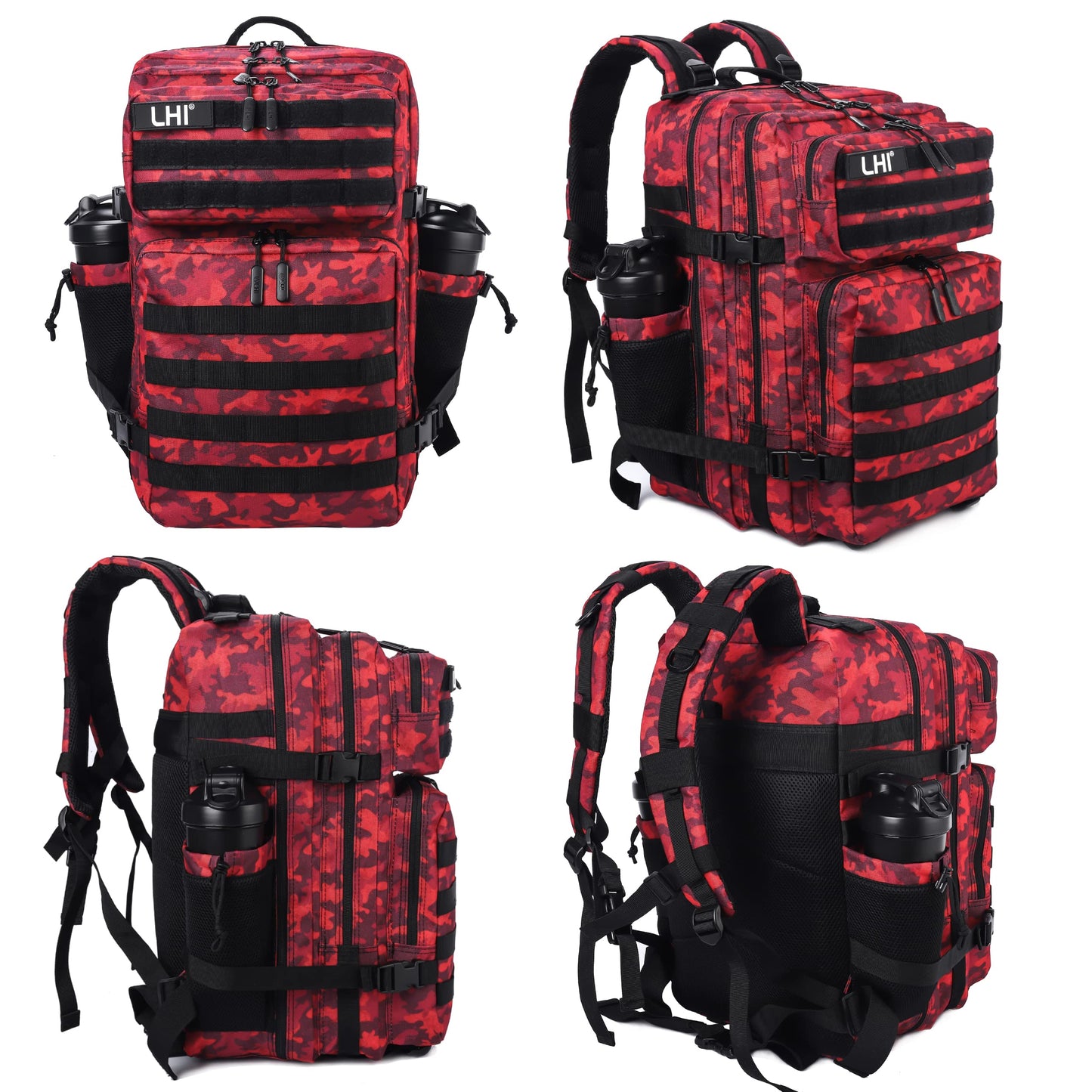 LHI Military Tactical Backpack for Men Molle Daypack 45L Army 3 Days Assault Pack Bag Large Rucksack With Bottle Holder(12*20*12)