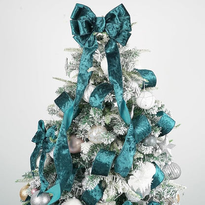 MEEDEE Teal Velvet Ribbon - 2.5 Inch Wired Velvet Crushed Teal Blue Christmas Ribbon, 10 Yards for Tree Decoration, Wreath Supplies, Crafts Bow Making