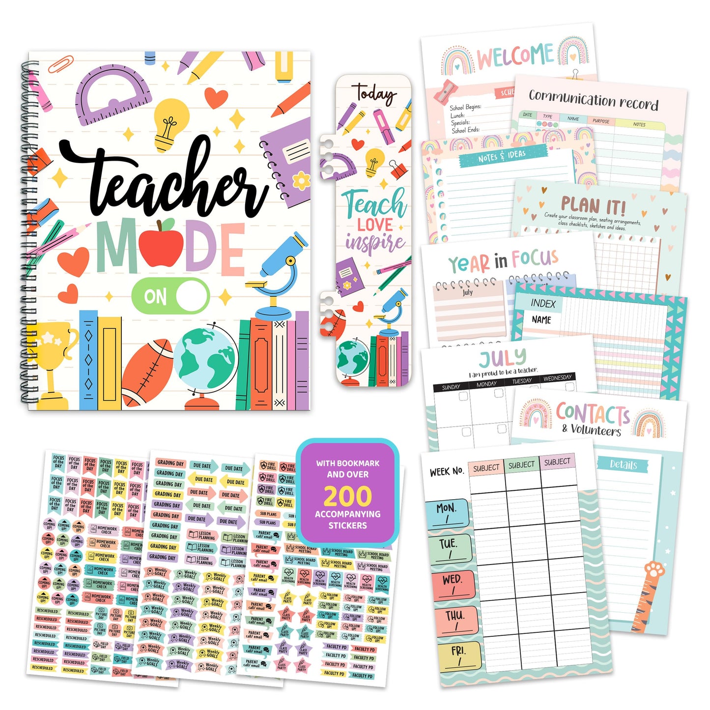 Decorably 12 Months Weekly and Monthly Undated Teacher Planner, 8.5x11inch Spring-Bound Teacher Lesson Planner with Contacts and Schedule Page, Communication Logs, and Classroom Planning