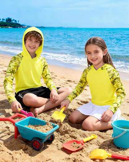 Boys Rash Guard Swim Hoodie - UPF 50+ UV Sun Protection Long Sleeve Fishing Shirt | Kids Water Shirt