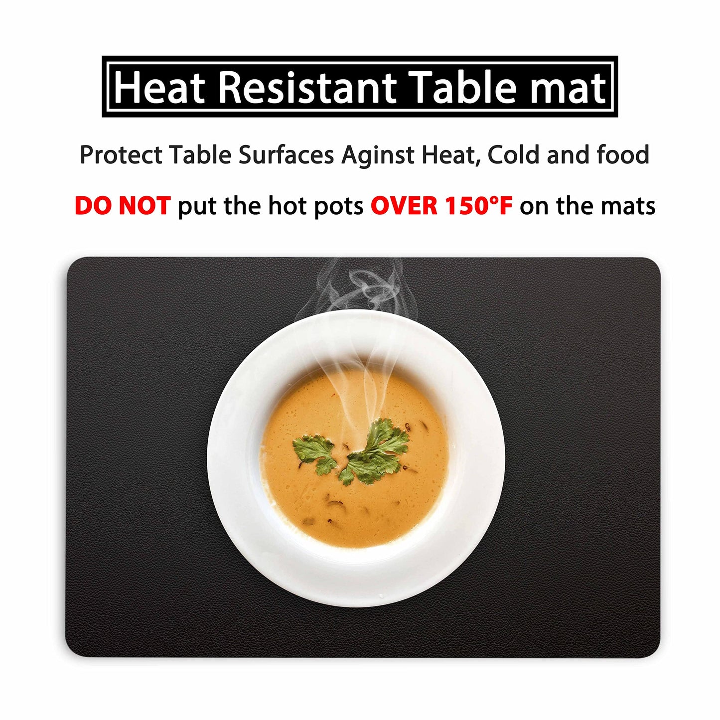 Wipeable Placemats Leather Table Mats Waterproof Heat-Resistant Easy to Clean for Dining Table Set Kitchen Table (6, Black)