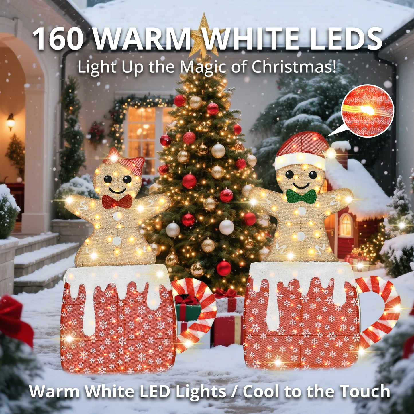 VELTENOVAIRE 42"H Lighted Christmas Yard Decoration 2pcs Light Up Gingerbread Man Couple Christmas Outdoor Decorations Sign Waterproof for Xmas Winter Holiday Garden Lawn Outside Indoor Decor Display