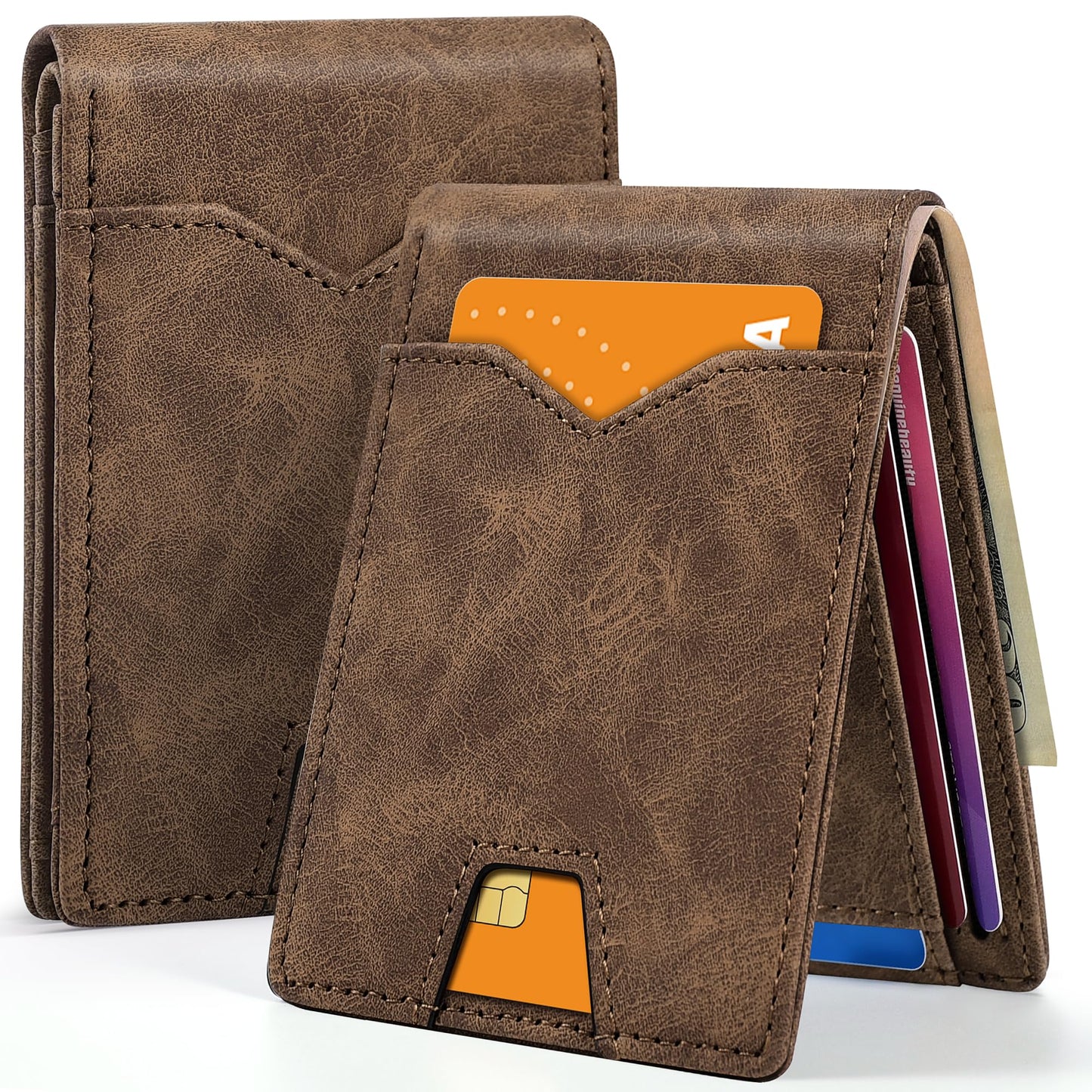 XZVXZV Man Slim Wallet Leather Money Clip RFID Blocking Front Pocket Minimalist Bifold Wallet Thin Credit Card Holder Coffee
