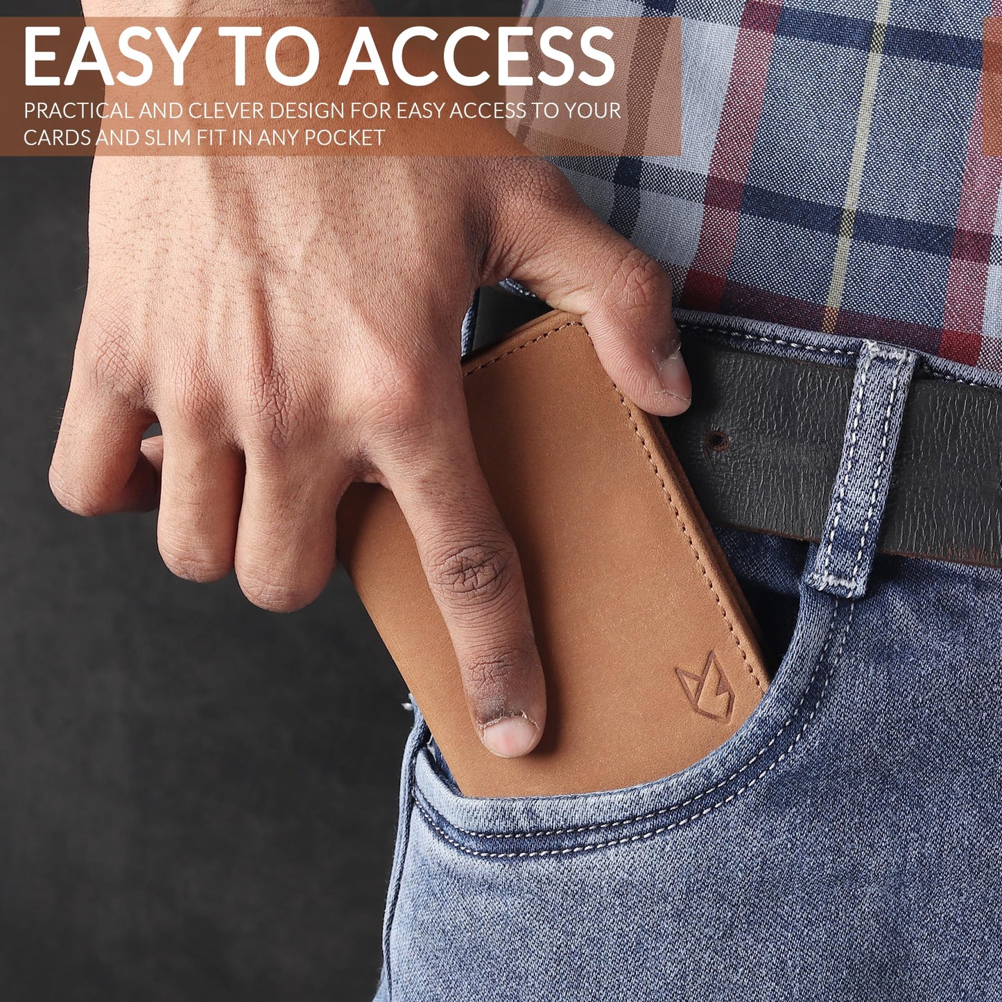 FOXHACKLE Full Grain Leather Credit Card Holder For Men and Women, Small RFID Blocking Bifold Wallet (With ID Slot, Hunter Tan)