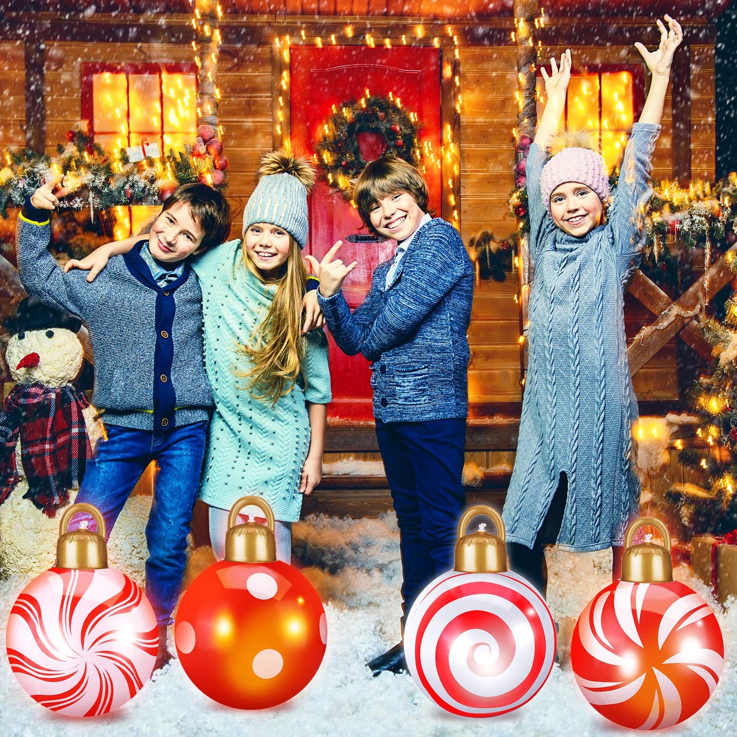 Jetec 8 Pcs 12 Inches Light Up Inflatable Christmas Balls Large Inflatable Christmas Balls PVC Giant Christmas Ornaments Oversized Christmas Balls for Holiday Garden Lawn Porch Tree
