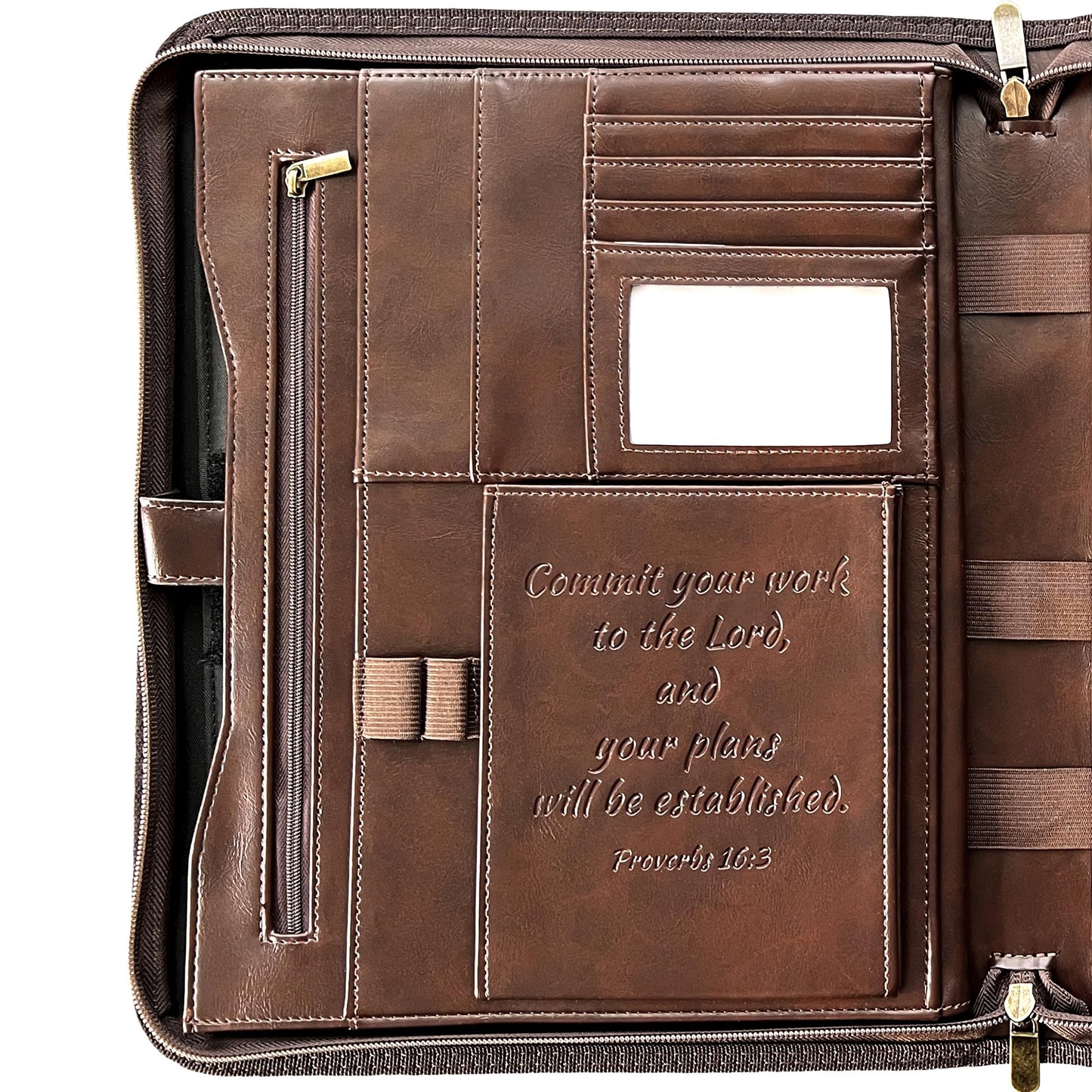 DEHITE Leather Portfolio for Men – Padfolio Case for Men and Women – Brown Bible Notebook Organizer – Pen Slots – Zipper Binder – Premium PU Leather – Feels Like Full-Grain – Office Gift Accessories