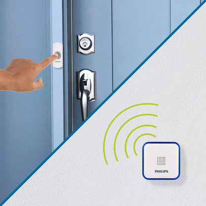 Philips Wireless Doorbell Kit, Plug-In Reciever, 2 Push Buttons, 8 Melodies, 4 Volume Levels, 150 Ft Range, White, DES2280W/27