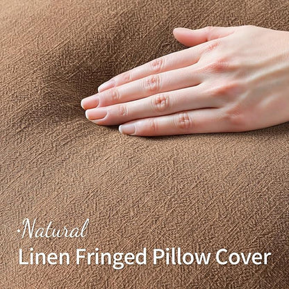 MIULEE Decorative Throw Pillow Covers Neutral Linen Fringe Throw Pillows Euro Shams Set of 2 Brown Boho Farmhouse Cushion Covers for Couch Sofa Bed Living Room Spring Home Decor 22x22 Inch