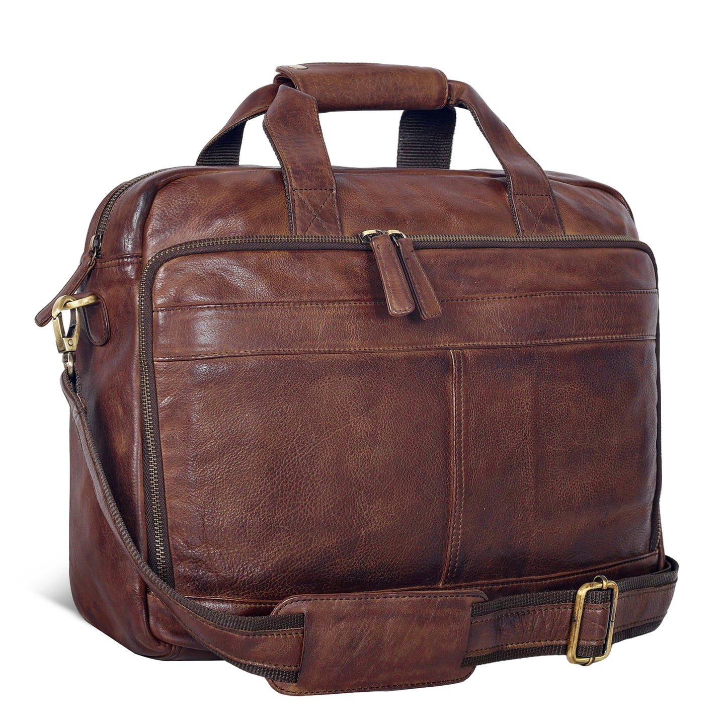 Oak Leathers Leather Messenger Bag for Men and Women - Laptop Briefcase Bag For College, Office, Adjustable Shoulder Strap (Brown Vintage New)