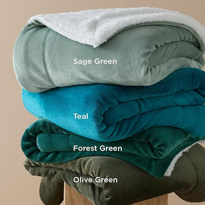 Bedsure GentleSoft Sherpa Fleece Oversized Cal King Blankets for Bed - Thick and Warm Throw for Men, Soft Fuzzy Plush Large Blanket for Winter, Olive Green, 112x98 Inches