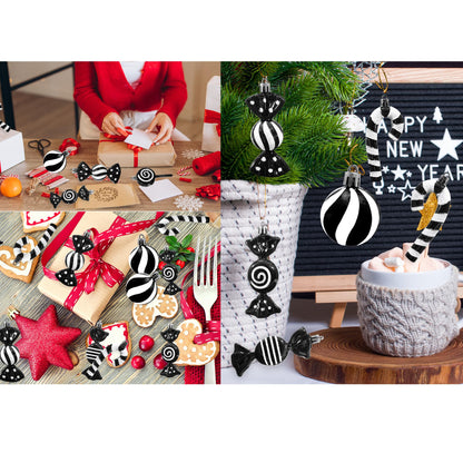 Christmas Candy Cane Lollipop Ornaments for Christmas Tree 30Pcs Xmas Plastic Peppermint Christmas Tree Hanging Ball Pendants for Xmas Party Indoor New Year Holiday Home Decorations (Black)