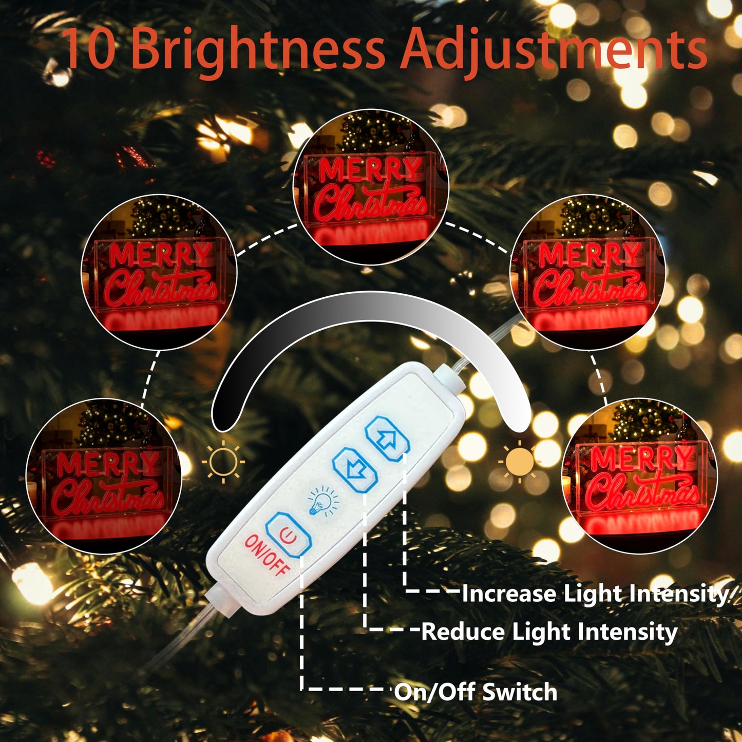 Merry Christmas Desk Lightbox,Acrylic Adjustable Brightness Neon Signs,Neon Lights for with USB Powered for Bedroom Xmas Eve Pub Club New Year Decor(Red)