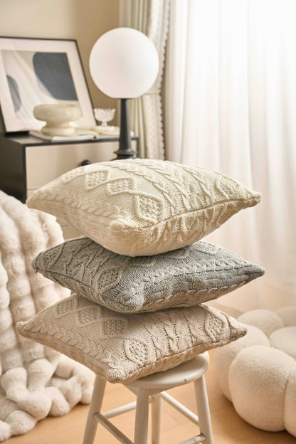 DOKOT Decorative Knit Throw Pillow Cover Chiristmas Farmhouse Sweater Square Warm Cushion Cover for Couch, Bed, Home Accent Decor (Cream, (18x18 inches(45x45cm))
