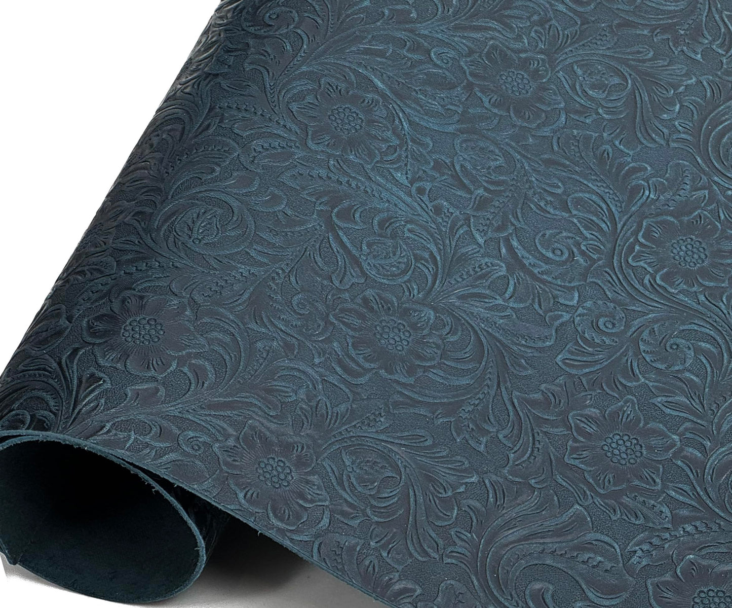 Western Style Bump Texture Geometric Pattern 2.0mm(5-5.5oz) Genuine Leather Sheet, Floral Tooling Craft Leather for DIY Projects（Navy Blue | Pattern 12"x24"）