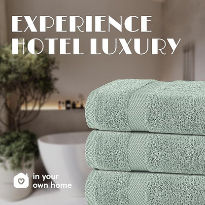 White Classic Wealuxe Green Bath Towels 24x50 Inch, Cotton Towel Set