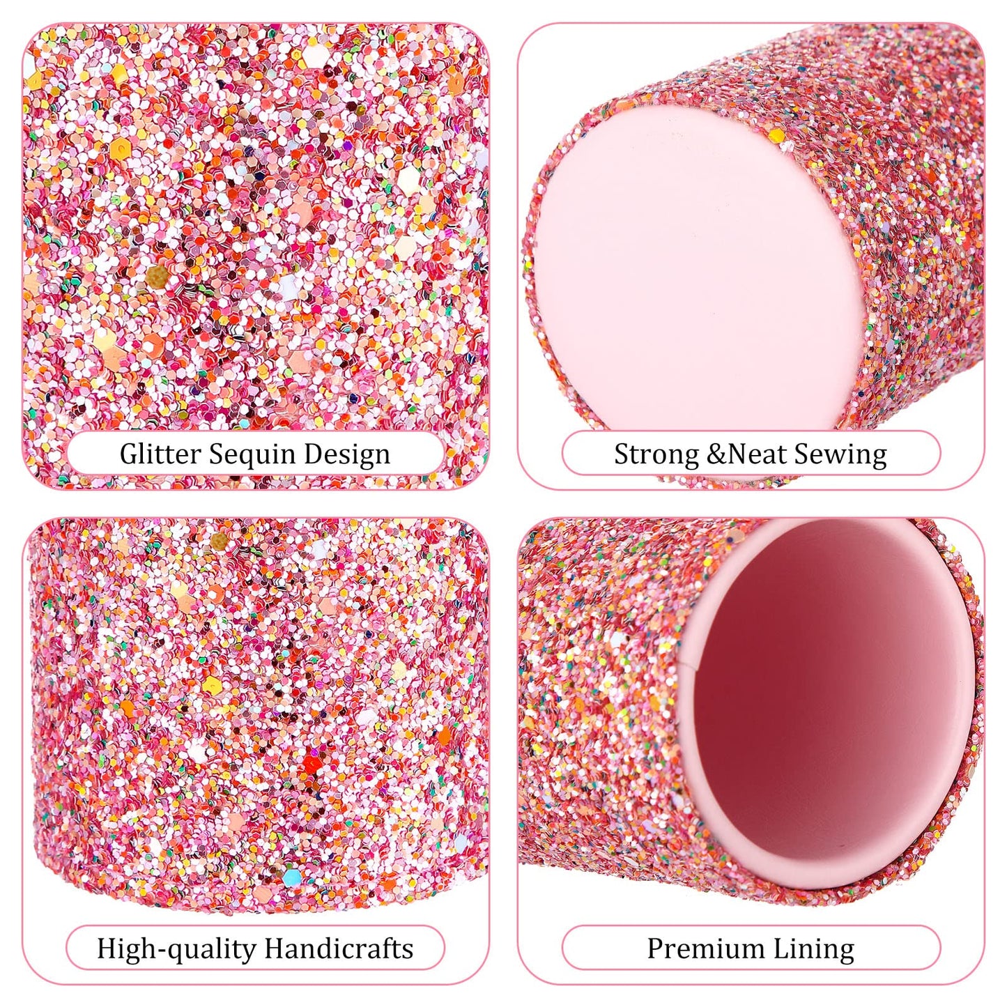 BBTO Bling Sequin Pen Holder with 6 Pcs Sequin Click Pens Cute Glitter Retractable Ballpoint Pens, Pencil Cups for Desk Organizer Makeup Brush Holder for Women Girls Classroom Offices(Pink)