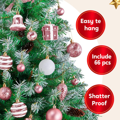 Joiedomi 66 Pcs Pink Christmas Balls Ornaments Set, Christmas Tree Ornaments Shatterproof Plastic for Xmas Hanging Decoration, Holiday Party Decoration