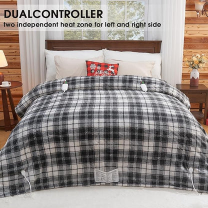 OCTROT Black Electric Heated Blanket King Size, 90X100 Black Blanket with Dual Control&10 Heats Levels&Timer for Bed,Large Plaid Sherpa Heating Blankets Warmer Gifts for Grandma Women Adults,Washable