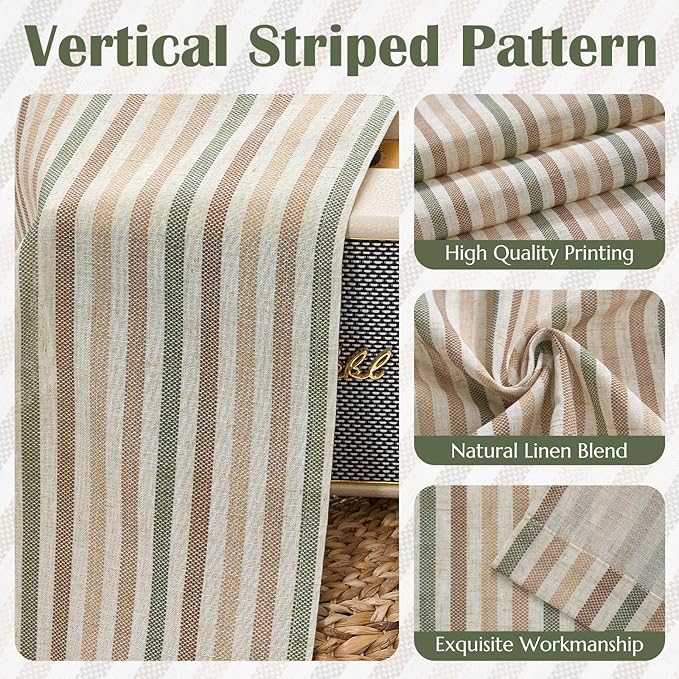 jinchan Colorful Striped Linen Kitchen Curtains 36 Inch Christmas Tier Curtains Farmhouse Modern Cafe Small Window Treatments Light Filtering Rod Pocket for Living Room Bathroom 2 Panels Multi Green