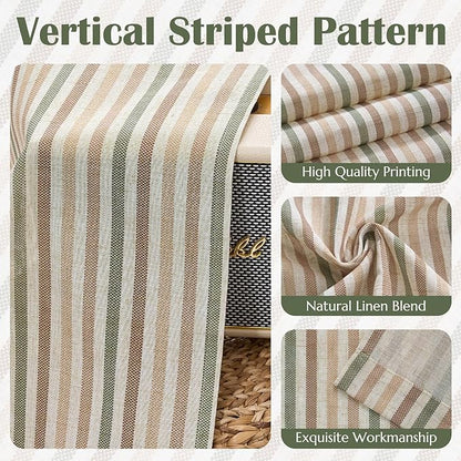 jinchan Colorful Striped Linen Kitchen Curtains 36 Inch Christmas Tier Curtains Farmhouse Modern Cafe Small Window Treatments Light Filtering Rod Pocket for Living Room Bathroom 2 Panels Multi Green