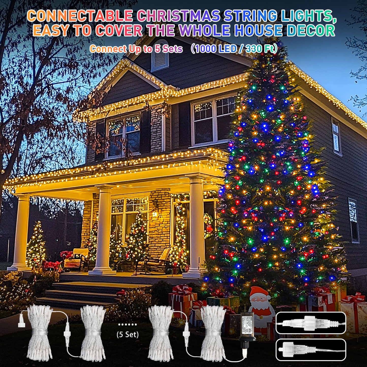 JMEXSUSS 200 LED Christmas String Lights Outdoor Waterproof, 66ft Color Changing String Lights Plug in, Warm White & Multicolor Christmas Lights for Trees Yard Wedding Xmas Party